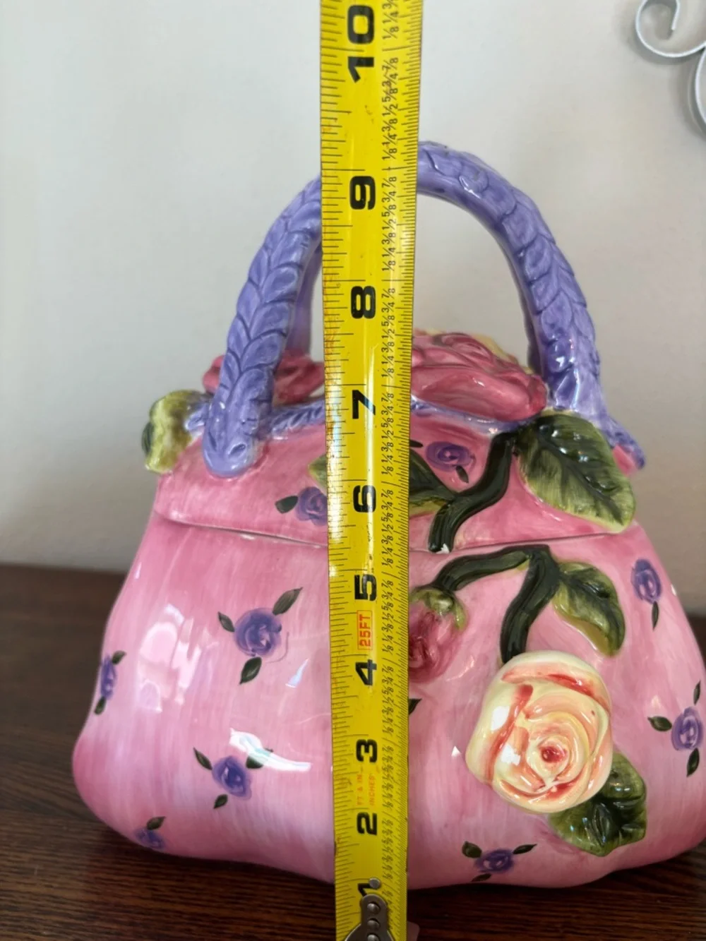 Pink Floral Ceramic Handbag Cookie jar